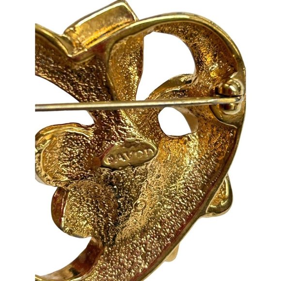 Vintage Signed Avon Brooch Pin Goldtone Heart with Bow Blue Stone 1.5" - Picture 5 of 5